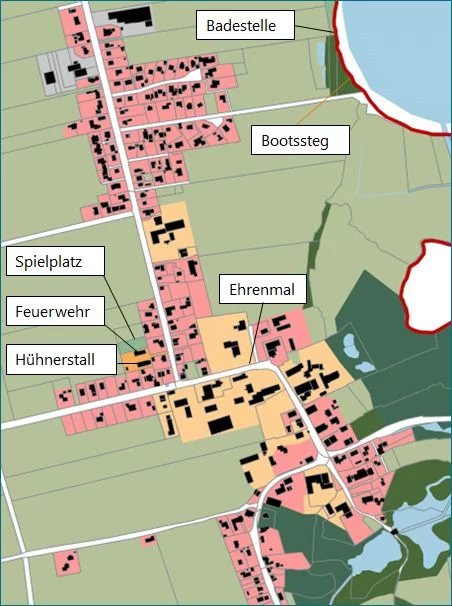 Nutzungsstruktur zentrale Funktion Gemeinde Kükels, Stand 2023